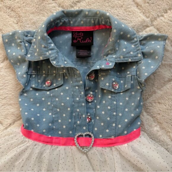 Girls Rule | Chambray Polka Dot & Tulle Twirl Dress | Size 12 Months - Picture 4 of 9